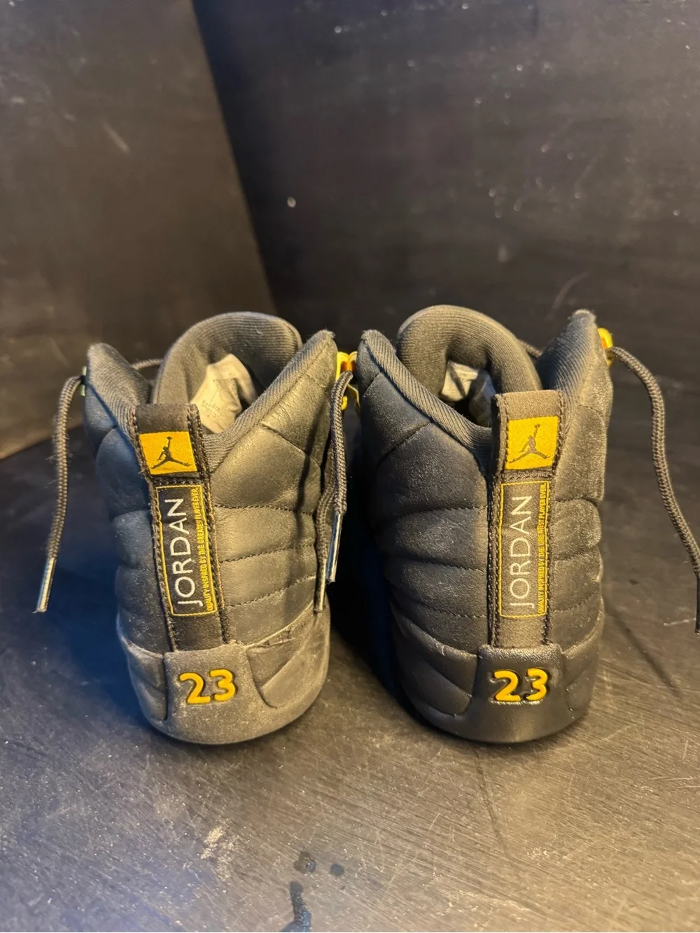 Jordan 12 men Black Sneakers with Yellow Accents
